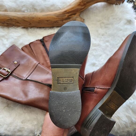 Aldos brown leather riding boots - Picture 2 of 16